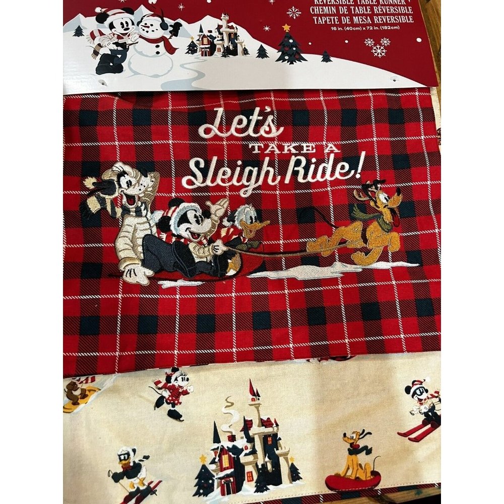 2021 Disney Parks Mickey Sleigh Ride Holiday Christmas Reversible Table Runner